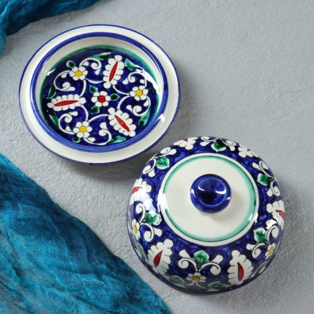Maslenka Rishtan ceramics "Flowers", 13 cm, blue-2