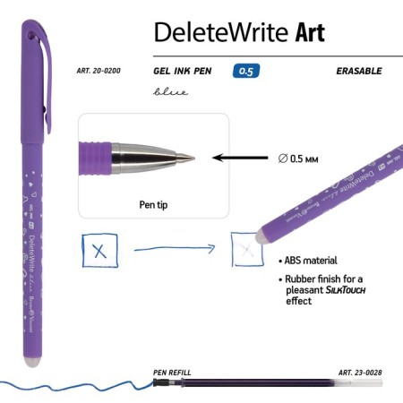 Gel handle with erased ink Deletewrite Art “hearts”, node 0.5 mm, blue ink, matte case Silk Touch, mix-3