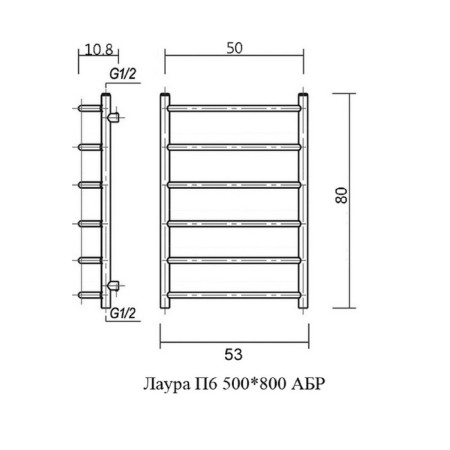 Water towel Domoterm "Laura", P6, 6 crossbars, 500 x 800 mm, bronze-3