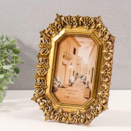 Photo frame Polystone 10x15 cm "Vegetable monograms" gold 17x1.8x22 cm-1