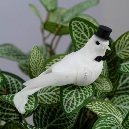A set of birds for decor and floristry, on the clothespin, plastic, white, 2 pcs., 13 x 3 x 3 cm-1