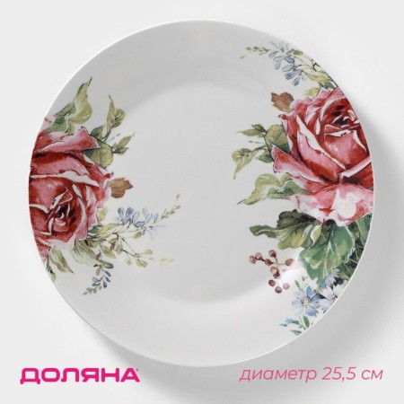 Porcelain dinner lunch share "Rose", D = 25.5 cm, white color