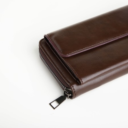 Pearl husband, 19.5*2.5*10 cm, 5 depth + n/pocket, d/card, d/coins, on a zipper, jettings, brown 1047012-3