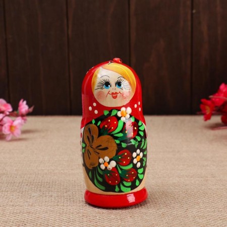 The nesting doll 3 puppet "Dasha" with God's cow, 11cm, manual painting.-3