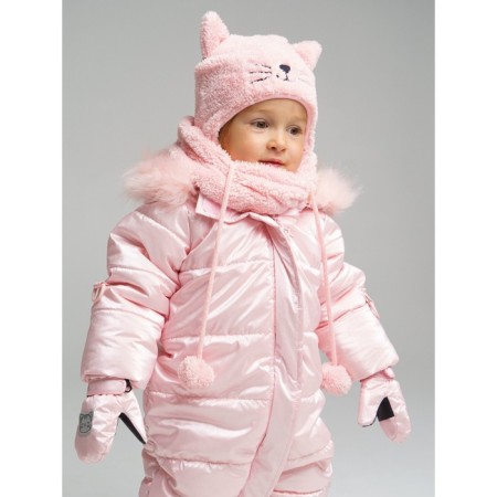 Children's knitted set for girls: hat and snood, size 48, light pink color-1