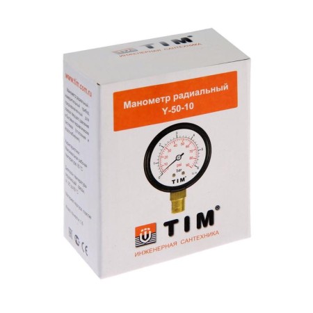 Manometer TIM Y-50-10, radial, DK 50 mm, 1 MPa, external thread 1/4 "-3