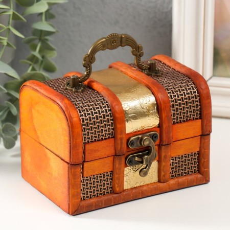 Casket wood chest "Golden network and plaster" 8.5x12x8.5 cm
