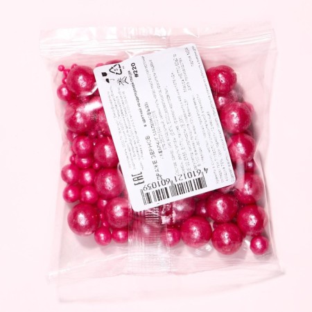 Sprinking confectionery "pearls", raspberry, 50 g-3