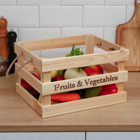 Box for vegetables and fruits, 35 × 28 × 21 cm, wooden, Greengo-5
