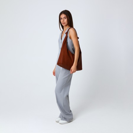 Shopper bag, outer pocket, brown color-6