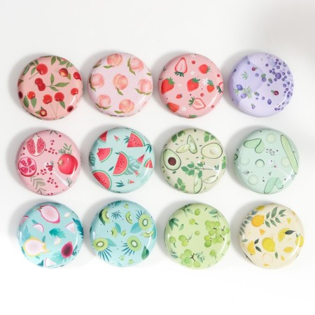 Casket Metal round "Fruits and vegetables" Packing 12 pcs 1.8x7x7 cm-8