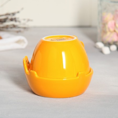 Tea couple ceramic "red cat", a mug 150 ml, a bowl of 10x3 cm, yellow color-1