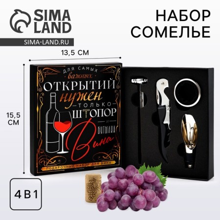 Gift set of corkscrew, aerator, cap, thermometer "for discoveries", 14 x 16 cm-5