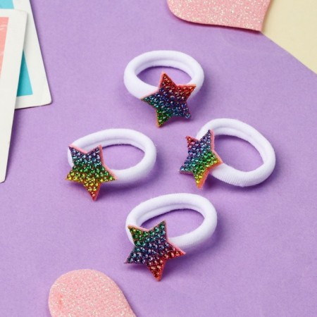 Hair elastic band "Lola" (set 4 pcs) star, d-2.5 cm, white-1
