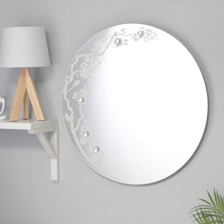 Sakura mirror, with sandblasting graphics and fusing, wall, d = 60 cm