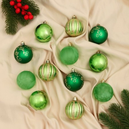 Set of balls plastic D-6 cm, 12 pcs "Agnet" stripes, green