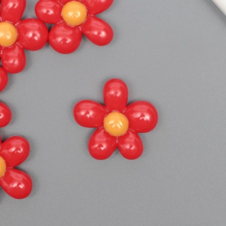 Decor for creativity plastic "Red flower with yellow" 2.8x3x1 cm