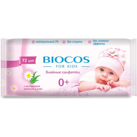 Wet napkins Biocos for Kids, children's, mix color, 72 pcs.-1