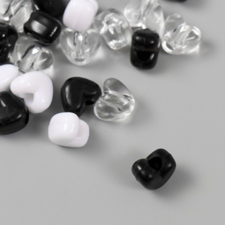 Plastic beads "Heart. Black, white, transparent" set of 20 g 1.2x0.9x0.8 cm-2
