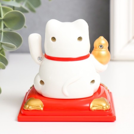 Plastic pendulum from the solar battery "White Mani-Neko with a pumpkin hog" 7x7x7.5 cm-2