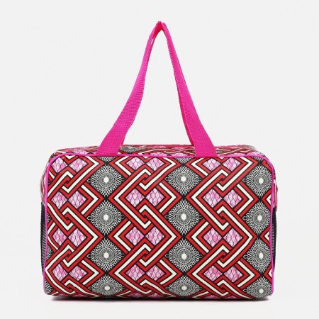Cosmetic bag on a zipper, with a grid, pink color-1