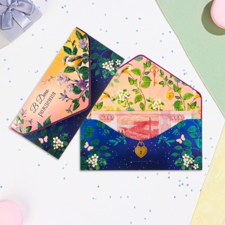 The envelope "On Birthday!" Cutting off, congregation, embossing, flowers