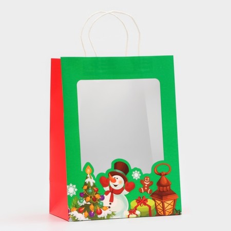 Gift package with the Snowman window 26 x 35 x 16 cm, green-1