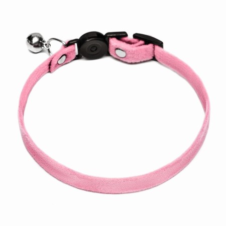 Soft cat collar with a bell, 30 x 1 cm, textiles, pink-1