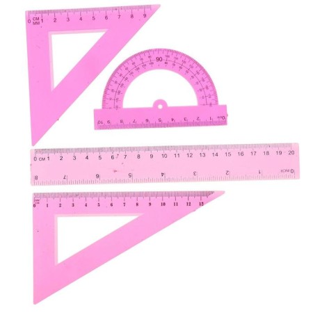 The set is drawing, transparent, on the blister, 4 items (ruler 20 cm, 2 squares, transporter), mix-2