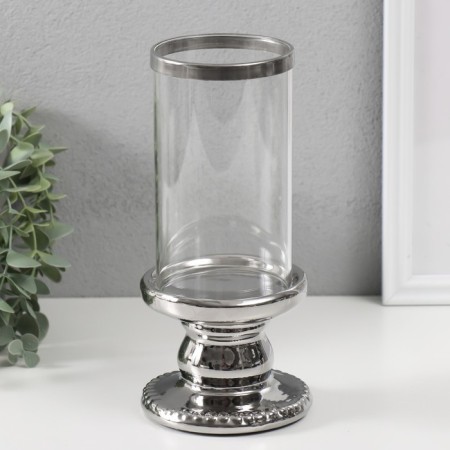 Ceramics candlestick, glass for 1 candle "Wells" d = 8 cm silver 10x10x21.5 cm-1