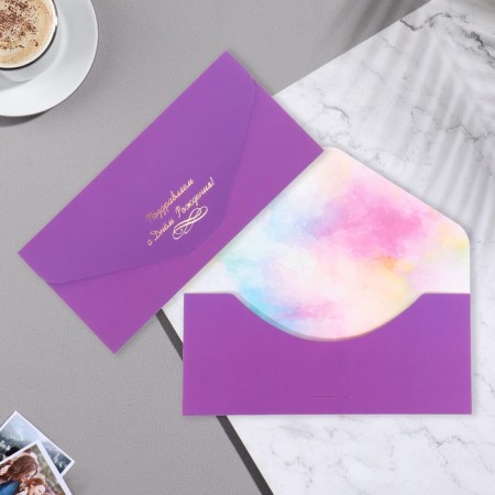 A set of envelopes for money "congratulatory - 2" 6 pieces, software touch, embossing, 9x19 cm-9