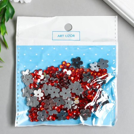 Decor for creativity Plastic 1 Puncture "Rhinestone Flower. Red" set 150 pcs 1.2x1.2 cm-2