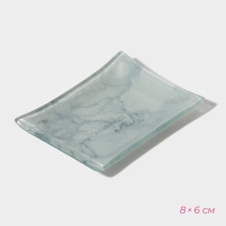 A set for sushi from glass of the “Marble White” shade, 3 objects: sauces 8 × 2 cm, 8 × 6 cm, stand 25 × 15 × 2 cm-3