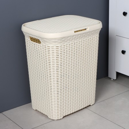 Babel basket with a lid, 60 l, 34 × 44 × 56 cm, ivory color-5