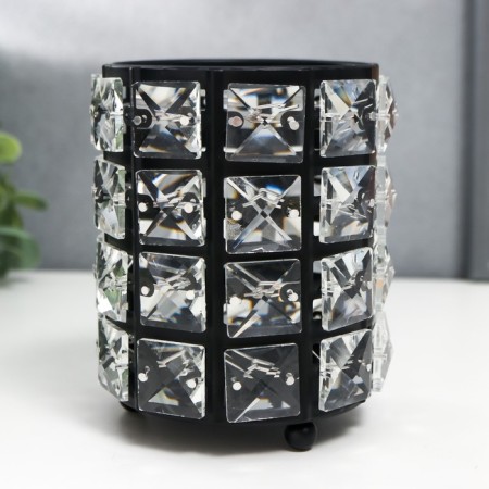 Summary Metal for 1 candle "Crystals" cylinder black 12x9x9 cm-1