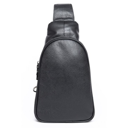 Male sling bag, genuine leather, de-gosa black, 16x7x24 cm