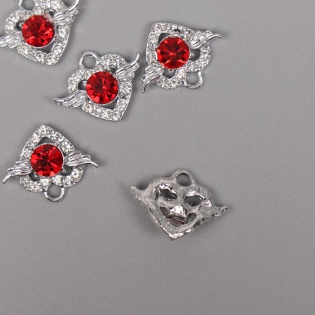 Decor for creativity metal, rhinestones "heart" silver, red 1.5x1.8x0.6 cm-1