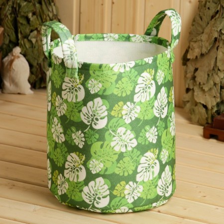 Organizer for storage with upper handles, print green leaves, 28x28x25 cm, felt