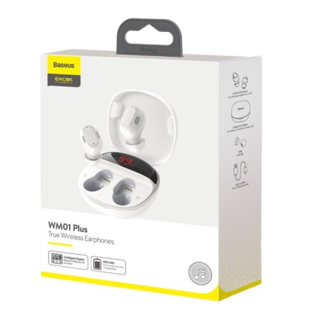 Wireless headphones Baseus WM01 Plus, TWS, vacuum, BT5.0, 40/800 mAh, microphone, white-10