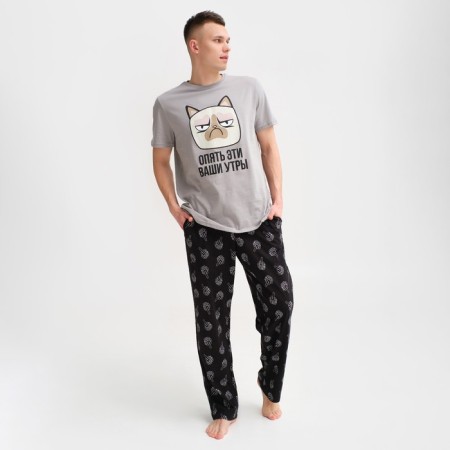 Pajama men's kaftan "morning" size 50, gray/black