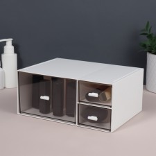 BASIC organizer for storage, multi -level, 3 sections, 22.9 × 17.5 × 10 cm, white/transparent color