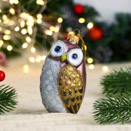 Christmas tree toy "owl" manual painting, 11 cm, white-gray