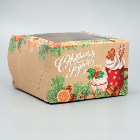 Box for cupcakes folding with bilateral application “Happy New Year!”, 16 x 16 x 10 cm, new year-2