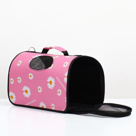 Bag - Carriage for animals "Flowers", pink, size L, 53 x 21 x 29 cm-3