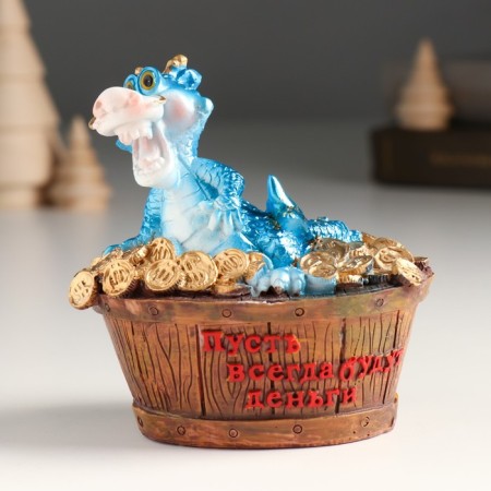 Piglite Polystone "Blue Dragon in the bathroom with coins" 10.2x7.3x10 cm