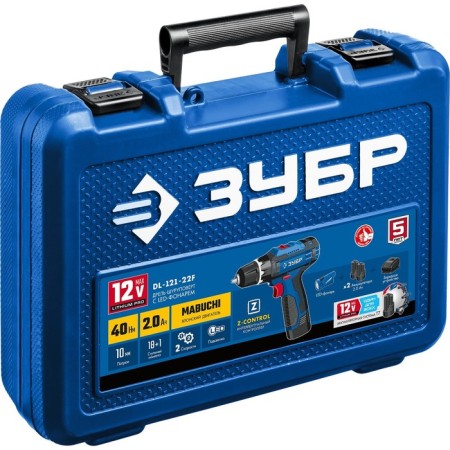 Drill-shuruvret bison 12 V+LED LED LEAR DL-121-22F, 2x2 Ah, 1350 rpm, 40 nm, in the case-15