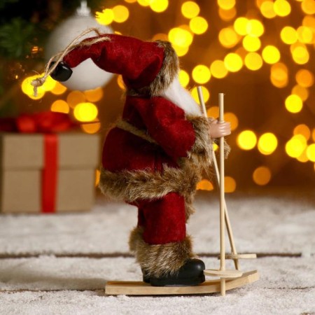 Santa Claus "Ski" in a burgundy suit, 17 cm-3