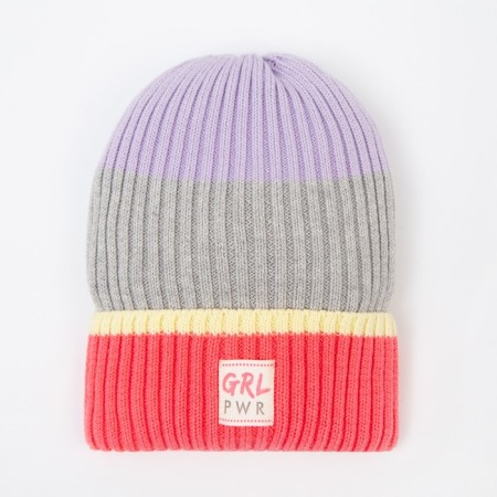 Hat for girls, gray/coral color, size 52-54