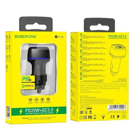 Car charger Borofone BZ14A, PD20W + Qc3.0, 3 A, black-4