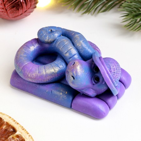 New Year. Symbol 2025. Figure soap "Snake Tourist" Blue with gilding-1
